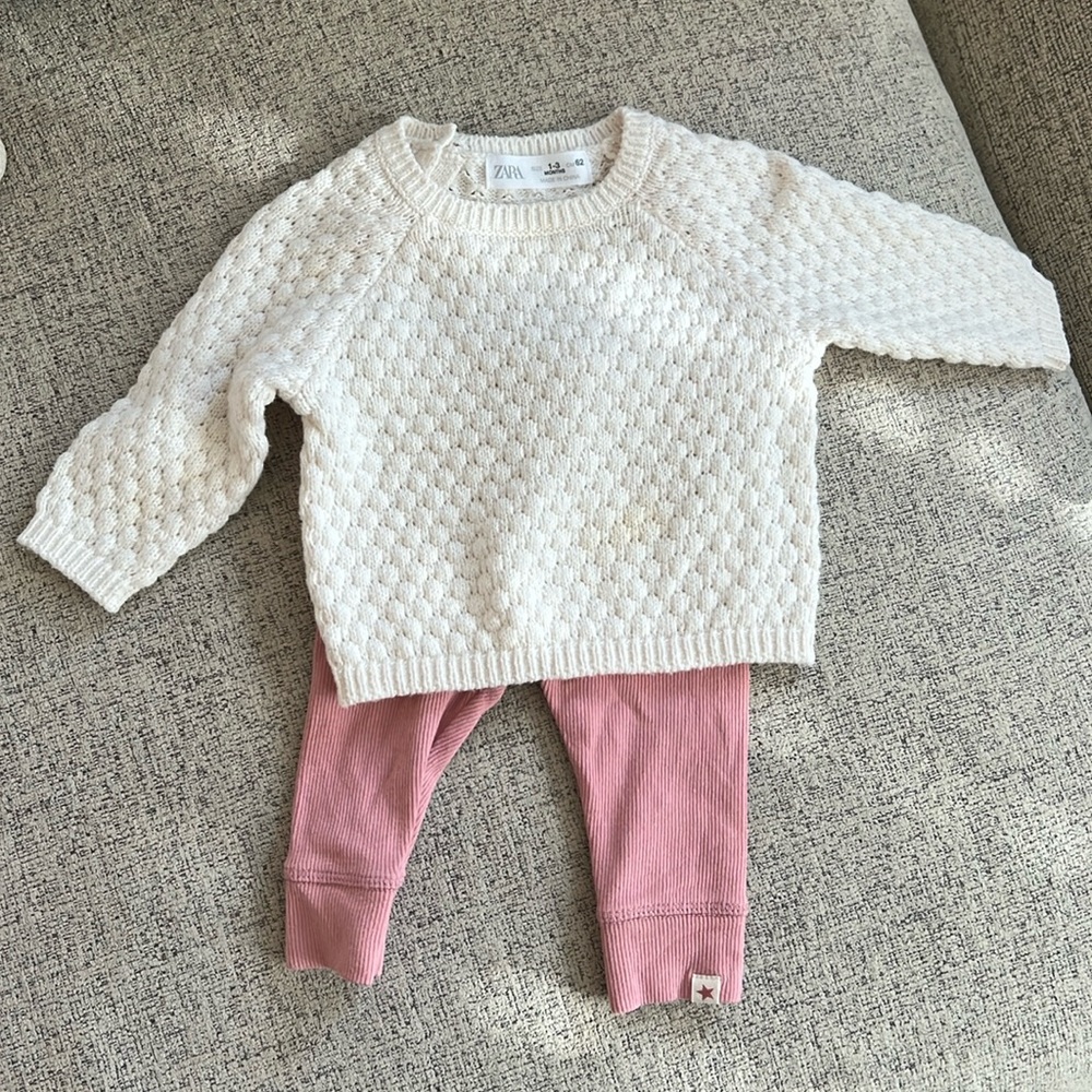 Zara white sweater and pink leggings